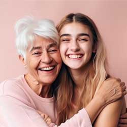 Happy grandmother and granddaughter, hugging. 